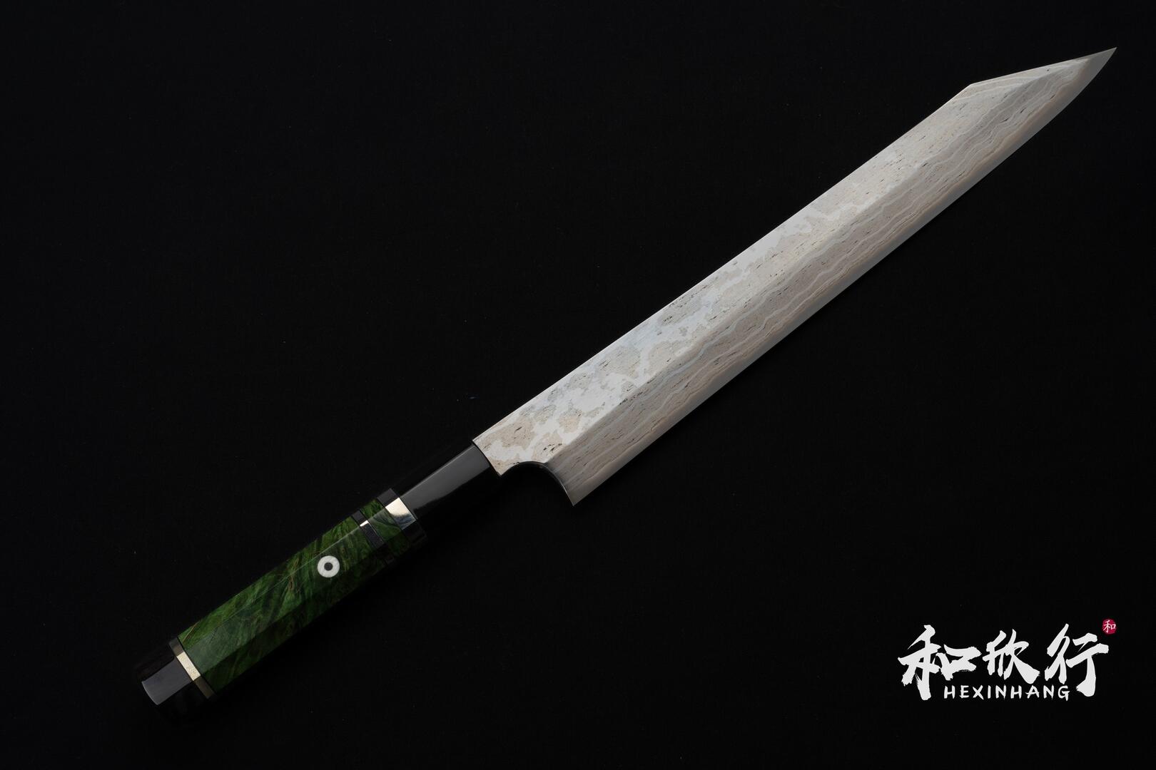 二唐刃物鍛造所Nigara Hamono 鍊鐵青二鋼暗紋青染切付柳刃300mm